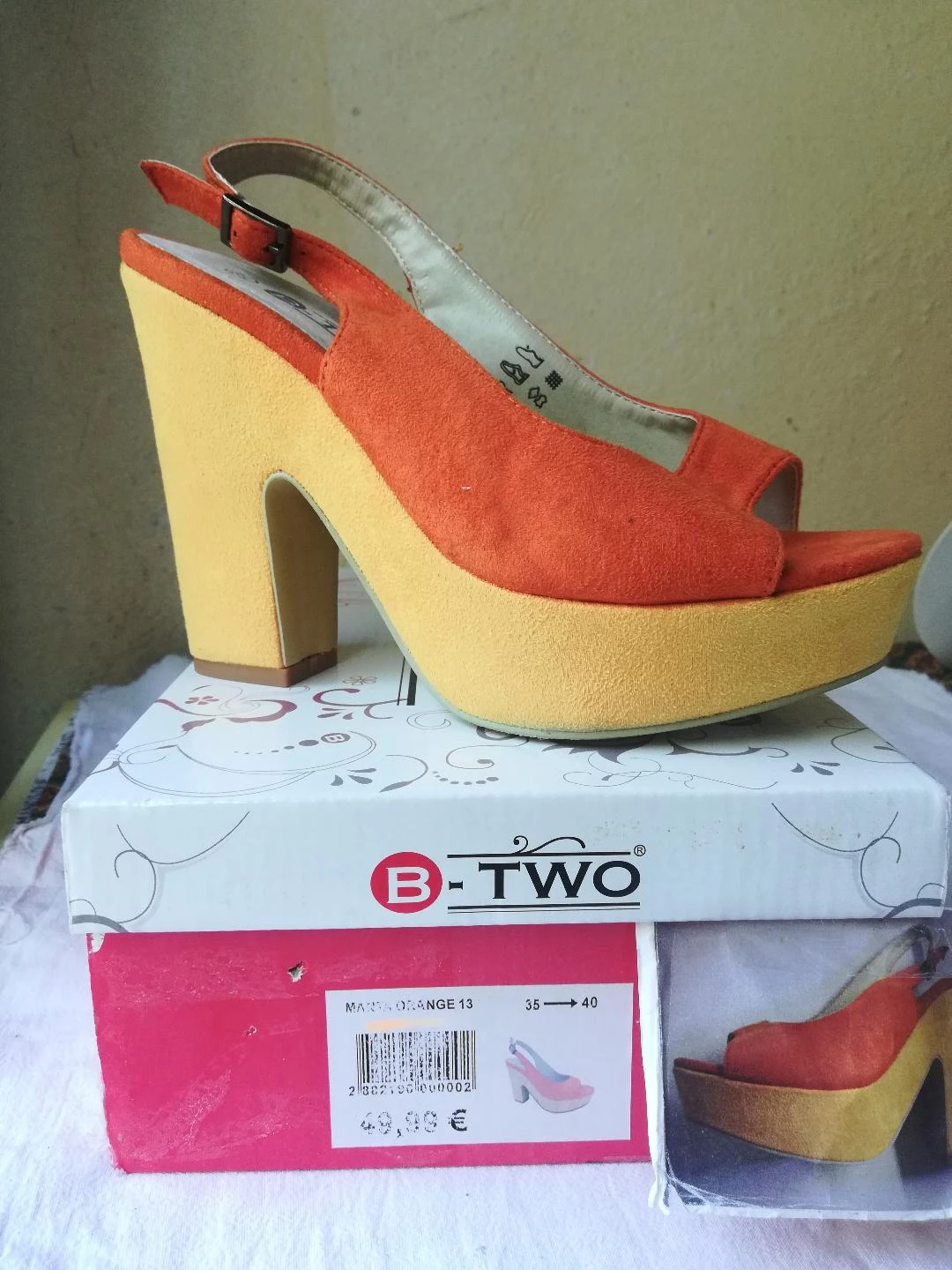 Escarpines Bicolore Naranja/Amarillo tacones 13 cm talla 37-nuevas (1 defecto) – photo 15